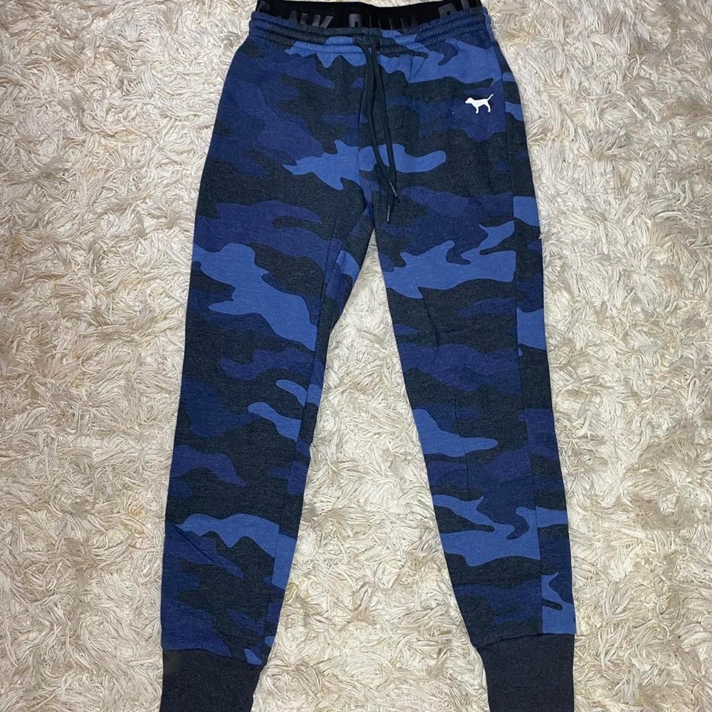 NWT Pink Victoria Secret Blue Camo Skinny Joggers Sweatpants Size XS Loungewear
